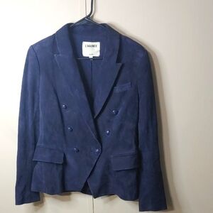 L'Agence Suede Blazer Women's Navy Blue Goat Leather Jacket Size 6